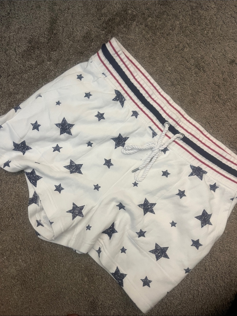 Lou and Grey White Star Print Knit Shorts with Navy Waistband
